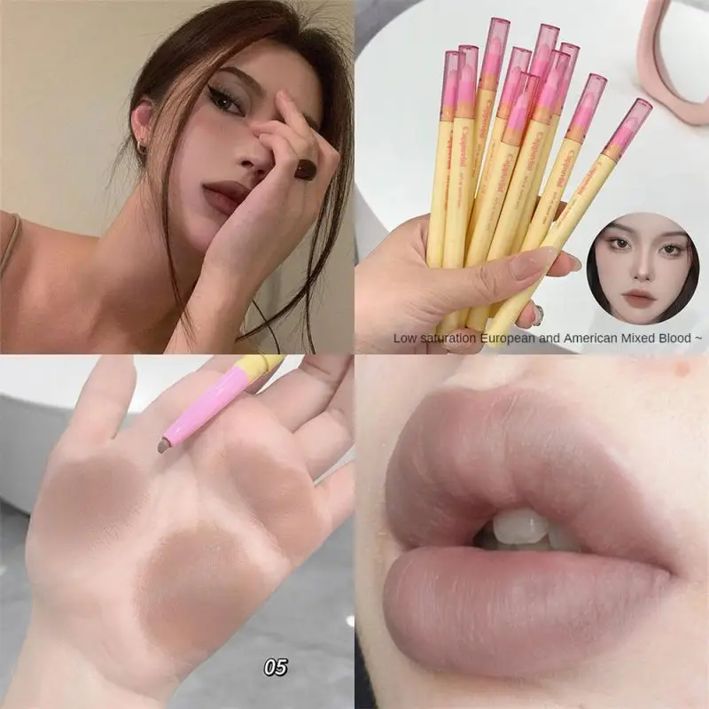 Double-headed Lip Liner Pen With Brush Makeup Waterproof Lasting Matte Red Lipstick Lip Contouring Non-stick Cup Lipliner Pencil