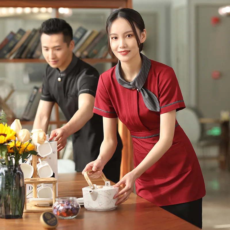 Dining Waiter Workwear Short Sleeve Women's Chinese Style Restaurant Ding Room Hot Pot Restaurant Hotel Front Desk Staff Spring