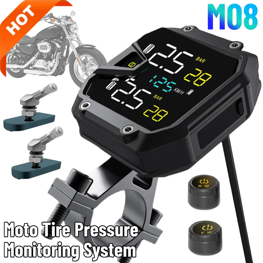 Motorcycle TPMS Tire Pressure Monitoring System with Exteral Sensor Temperature Alarm Motor Tire Pressure Motorcycle Accessories