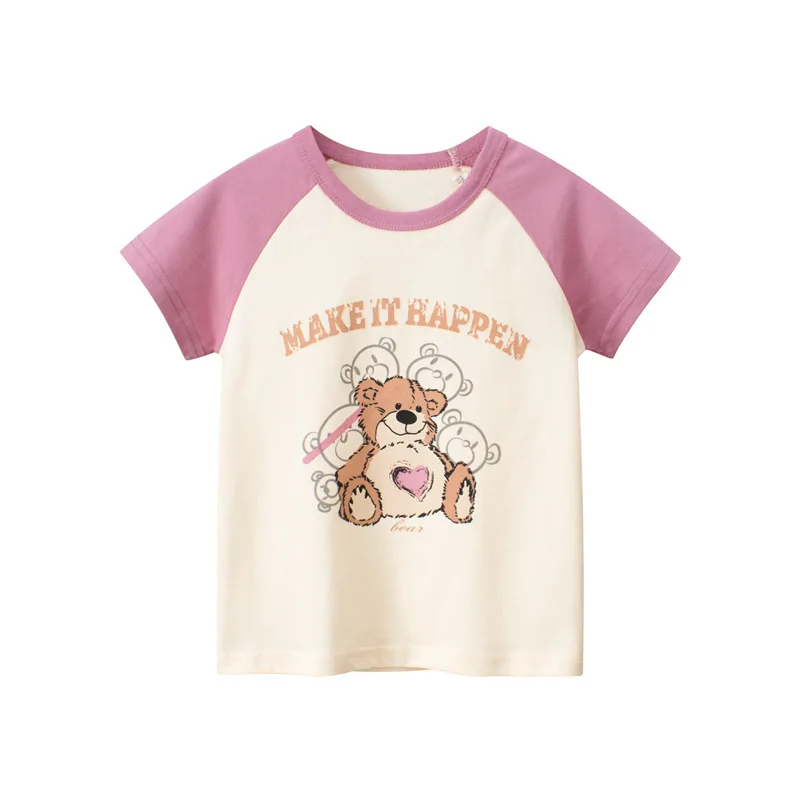 2023 Children Girls T-Shirts Clothing 100% Cotton Short Sleeve Butterfly Bear Rabbit Cartoon Kids Boys Casual Sport Top Tees