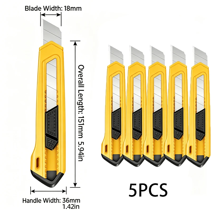 18mm intrekbare boxcutter, 0,5mm SK5 koolstofstalen mes, antislip automatisch vergrendelend utility mes voor het snijden van papier en karton