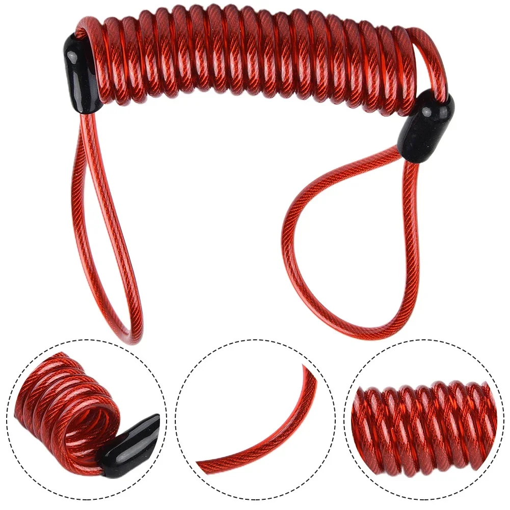 Cerradura de freno de disco para casco de motocicleta, cuerda de recordatorio de resorte antirrobo de 120cm, cable de resorte de 2 extremos bucados