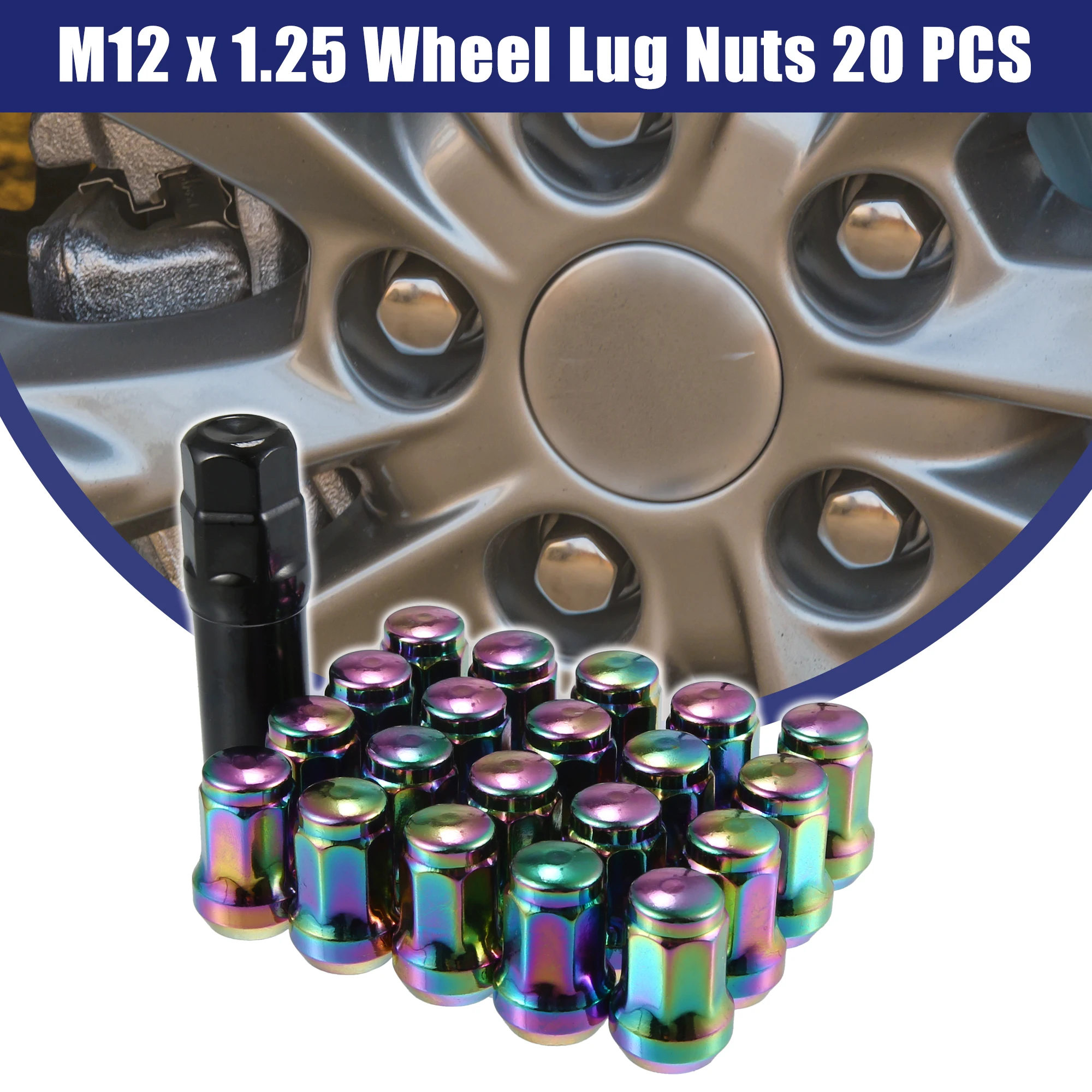 UXCELL 1 Set M12x1.25 Car Heptagon Lug Nut 32mm Screw with Socket Key Multicolor