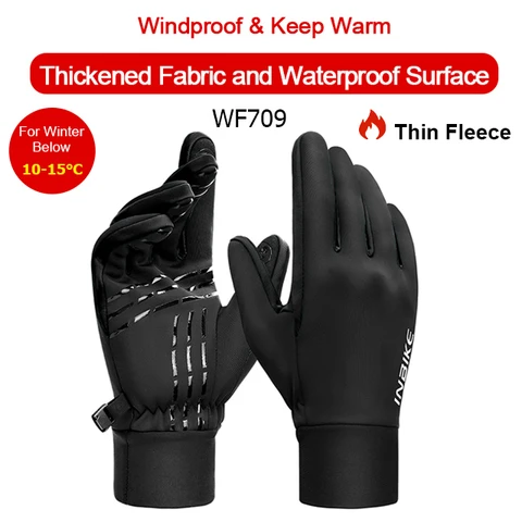 INBIKE WF709 зимние флисовые велосипедные перчатки черные