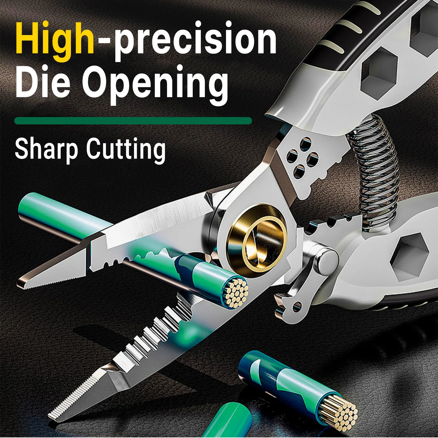 9 in 1 Wire Pliers Multifunctional Electrician Peeling Network Cable 7-inch Stripping Crimping Striping External hex wrench tool