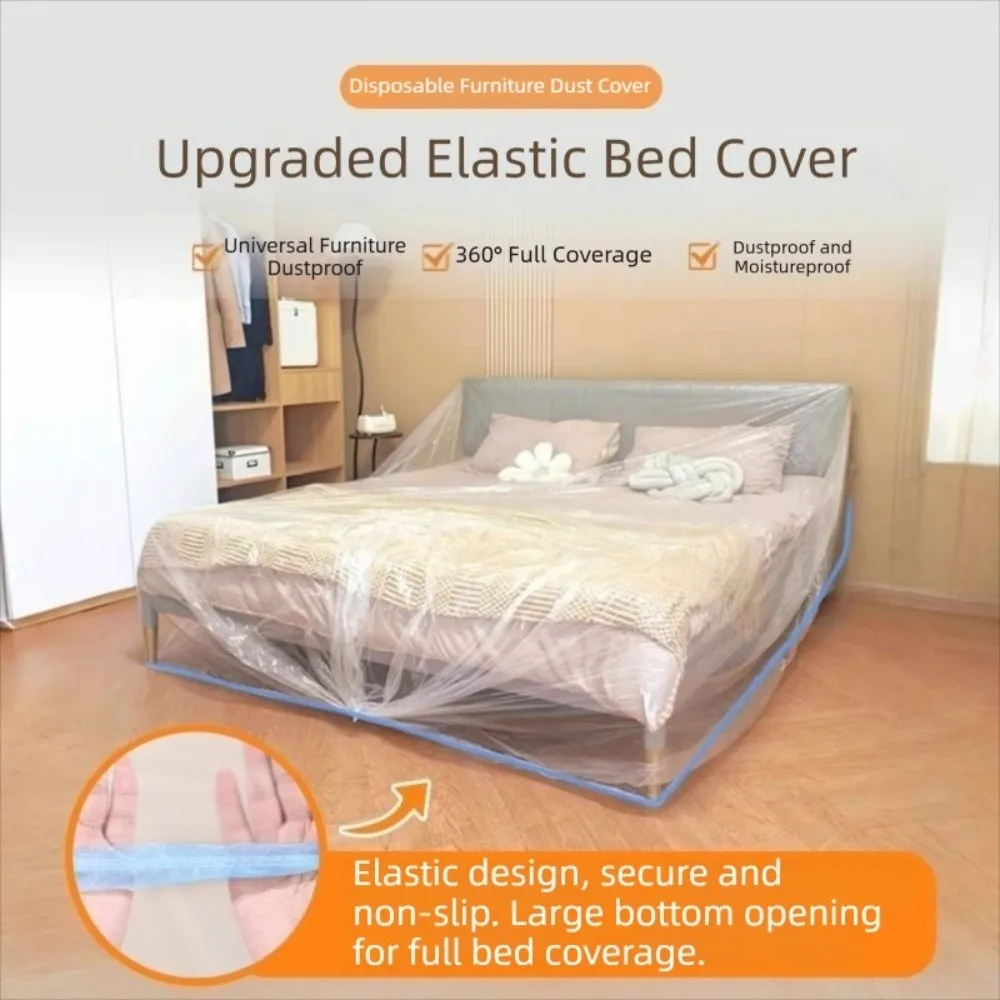 Transparent PE Furniture Dust Cover Full Enclosure Waterproof Disposable Bed Cover Disposable Large Size