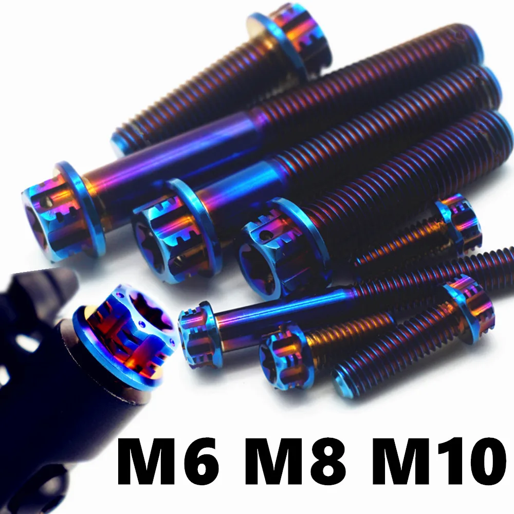 1piece Titanium Bolt M6 M8 M10  x1.25 /1.5 20 25 30 35 40 45 50 55 60 65 70 Motorcycle MTB Flange Head Torx Screws Ti Fastener