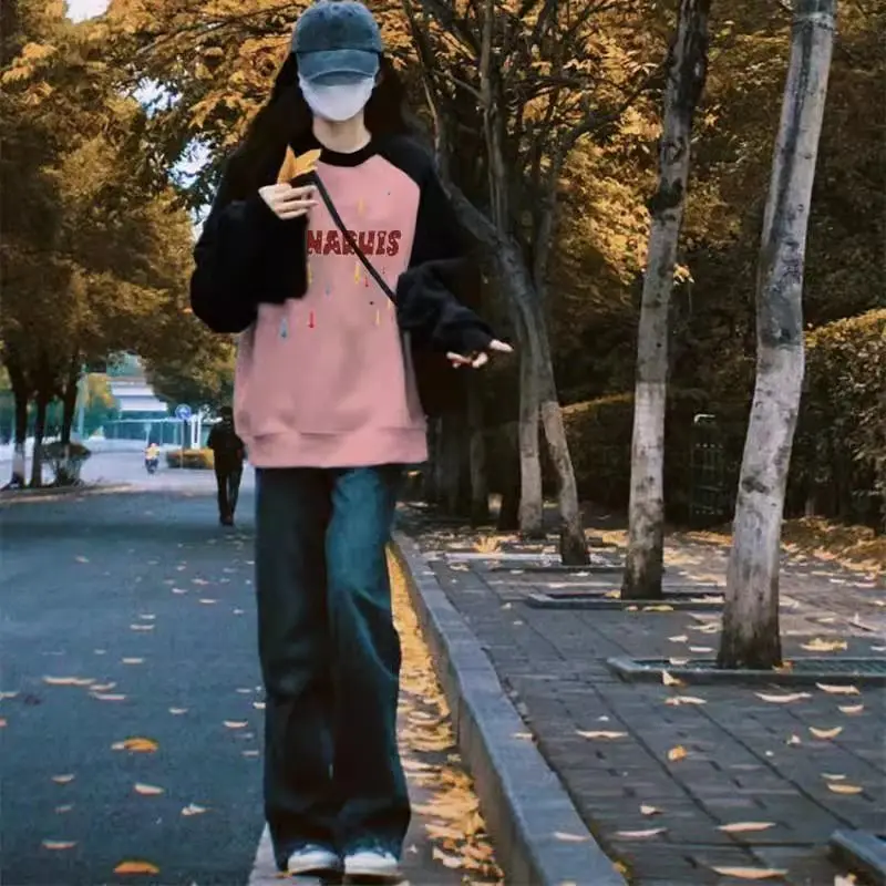 بلوزات النساء الخريف الشتاء ملابس امرأة الألياف حروف متوسطة الطول المتناقضة مطابقة الفرنسية تيري الجاكار ممزق