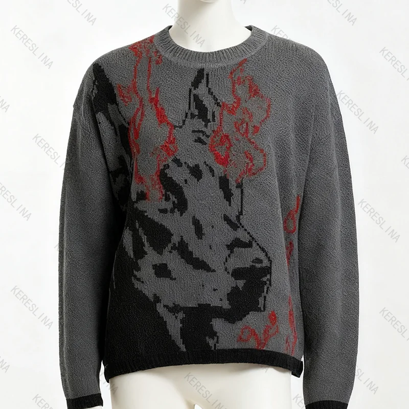 

Punk hiphop popular versatile knitted sweater European and American autumn/winter warm comfortable versatile knitted sweater emo