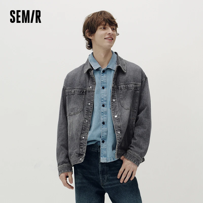 

Мужская куртка Semir, винтажная джинсовая крутая куртка с отложным воротником, свободная посадка, осень 2023, мужская одежда, куртки