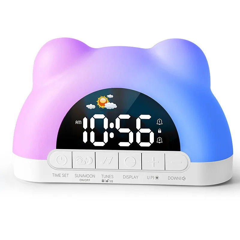 Digital Clock Wake Up Light Sunrise Alarm Clock Colorful Night Light Cute Bear Shaped Ideal for Bedroom Decor Christmas Niditon