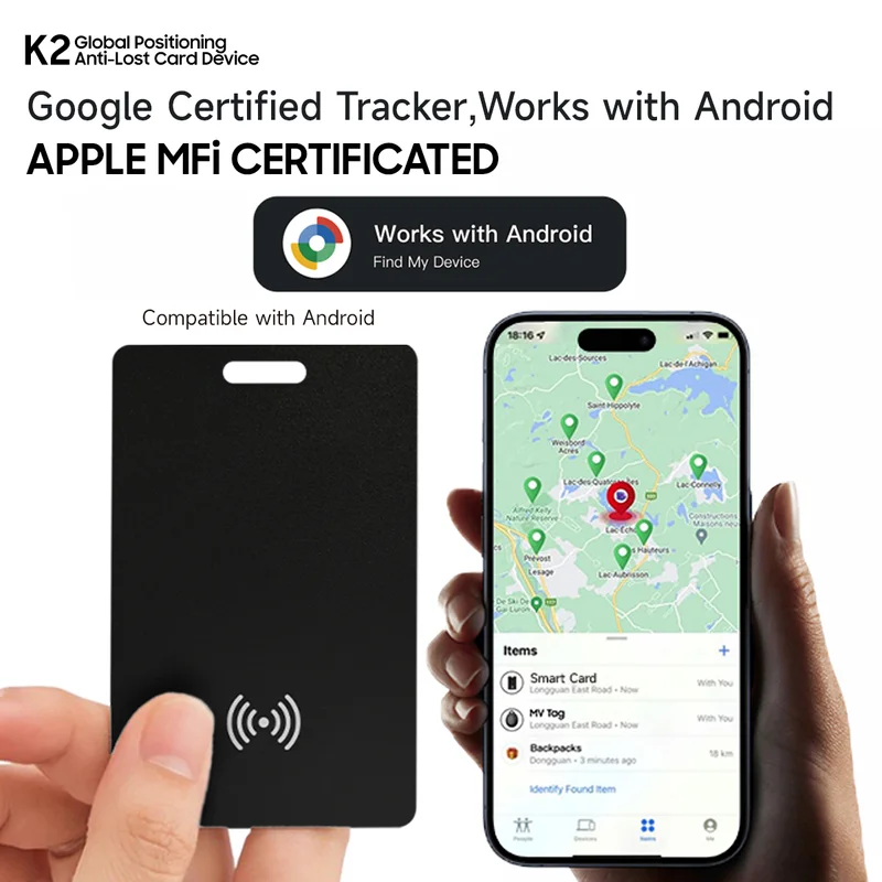 

Ultra thin Global GPS Android Tracker Card wireless charging Waterproof Smart Wallet Tracker Card with Google Find My Device App