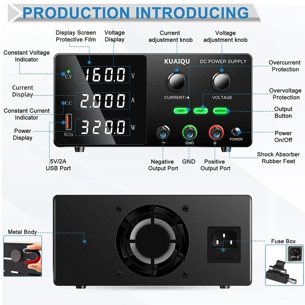 SPPS-G1602 160V 2A 320W Bench Lab DC Power Supply OCP OVP Power Bank With Output Switch Encoder Knob For Phone Repair