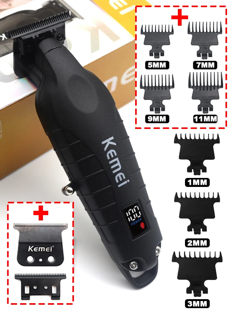 Kemei KM-2293 w całości z metalu profesjonalny trymer dla mężczyzn maszyna do wykańczania z zerowym otworem DLC T-Blade maszynka do włosów LED strzyżenie — zdjęcie 2