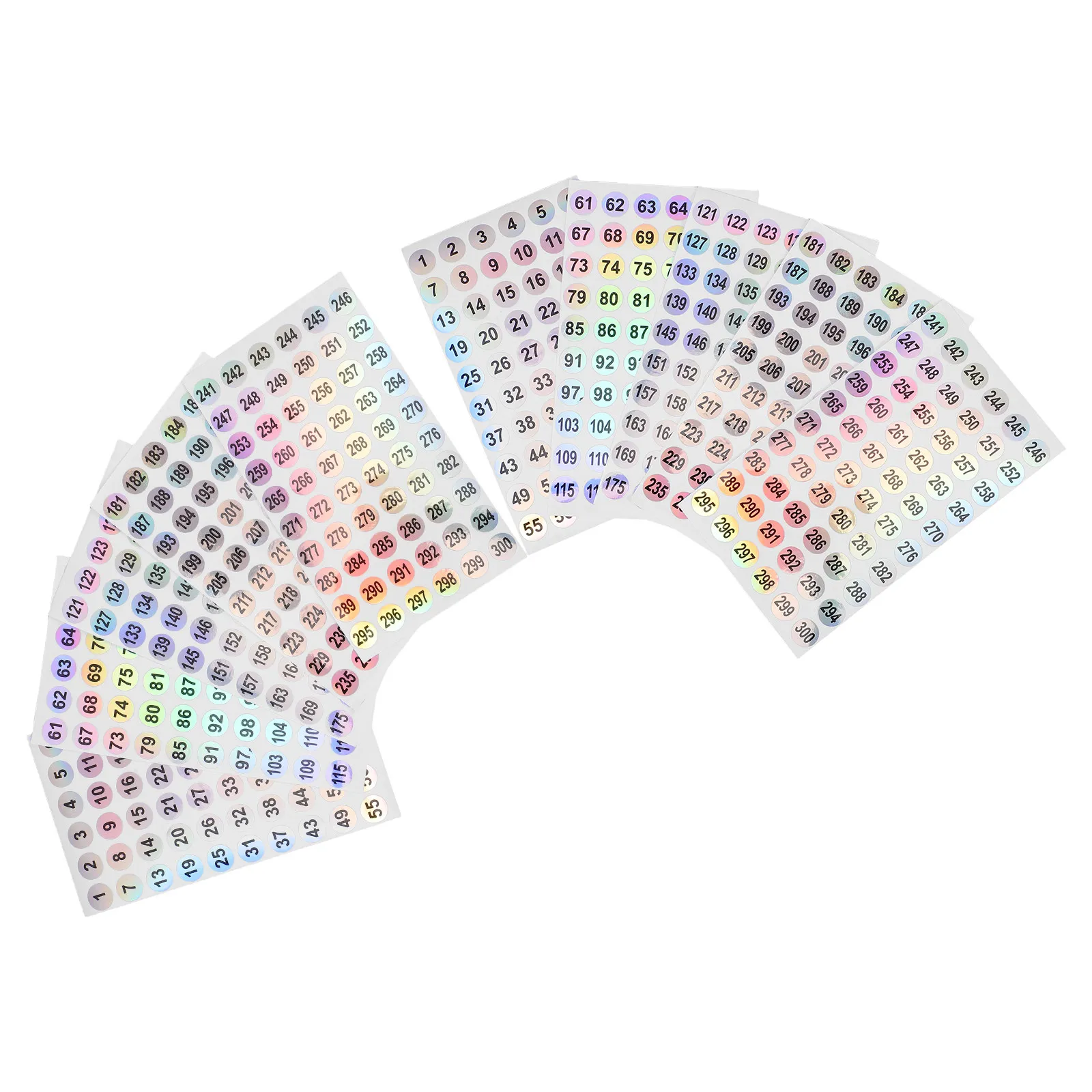 50Sheets Holographic Self Adhesive Number Stickers 1-300 Round Mini Labels for Nail Art Bottles Lipstick Containers Jars Salon
