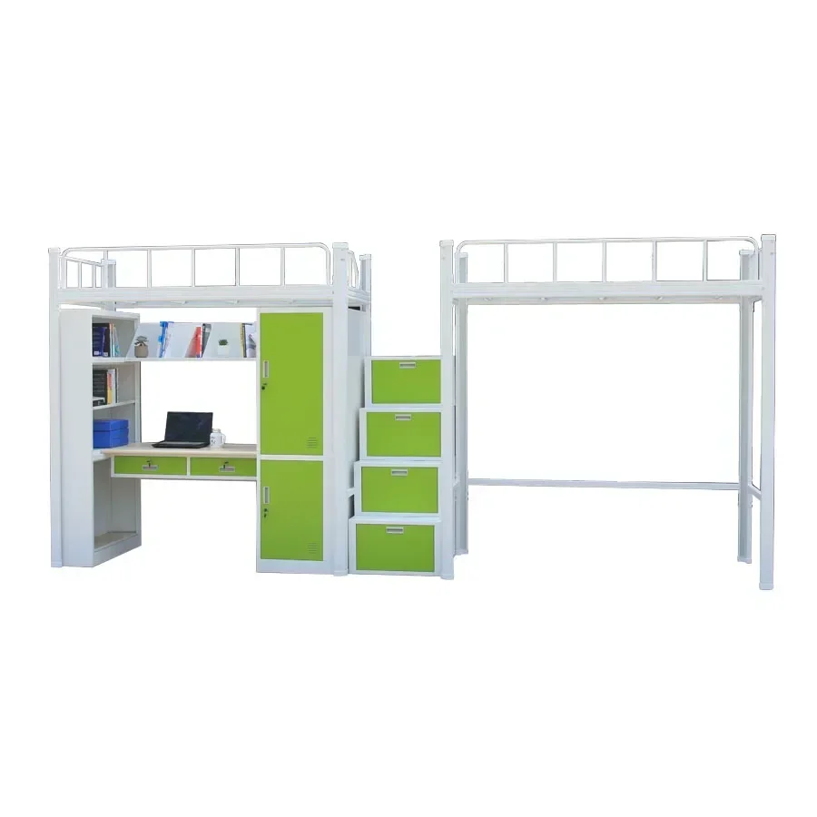 Popular Sale University School Dormitory Steel Bunk Bed With Wardrobe Desk Metal Bookshelf