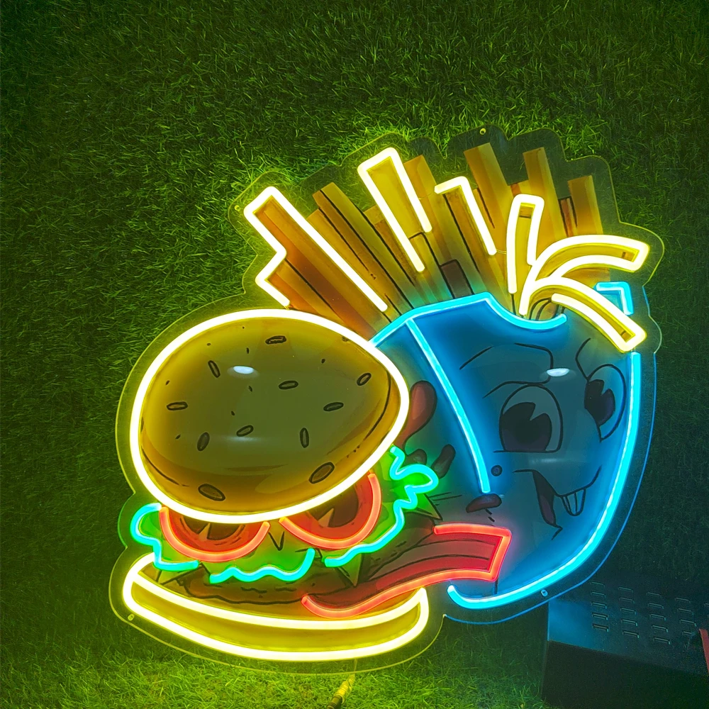 french fries grafico led neon sign luz de neon personalizada hamburger fast food cerveja neon pub clube negocios lampada retro handmade lamp 01