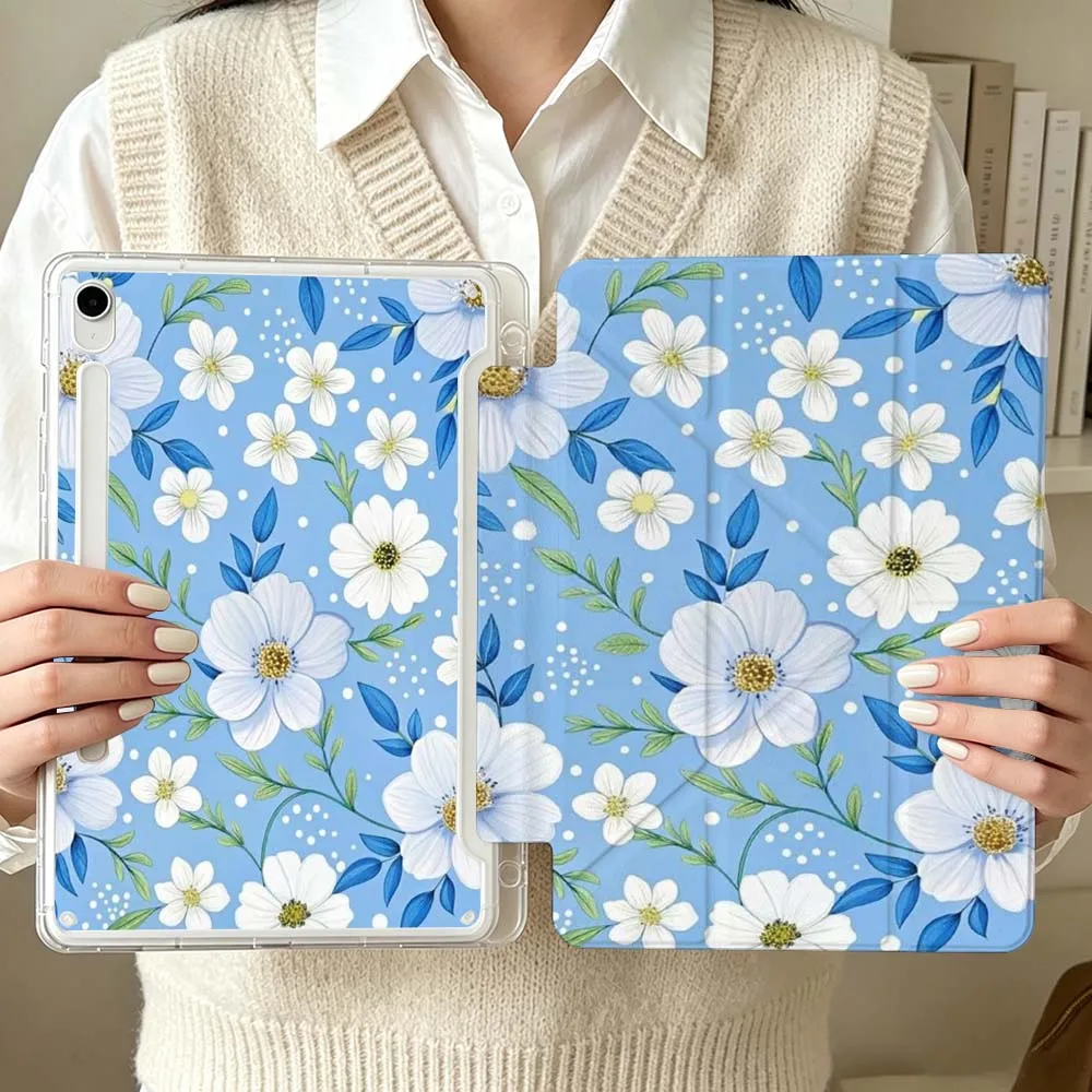 Blue Floral Pattern Soft For Samsung Galaxy Tab S6 S7 S8 S9 S10 A8 A9 A11 Lite FE Plus 3Y Tablet Case