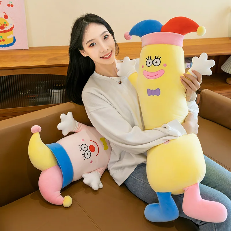 หมอนตุ๊กตาตัวตลกยาวนุ่มนิ่มสำหรับเด็ก ของเล่นตุ๊กตาสัตว์ ของตกแต่งบ้านสุดสร้างสรรค์ เบาะโซฟา ของขวัญวันเกิด วันคริสต์มาสสำหรับเด็ก