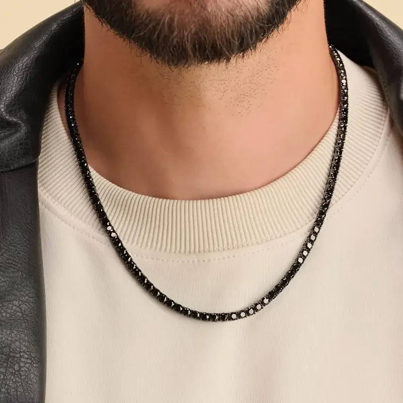 

Iced Out 4mm Black Tennis Necklace For Men Hip Hop Copper CZ Rapper Style Chain Jewelry Perfect Gift For Thanksgiving Christmas