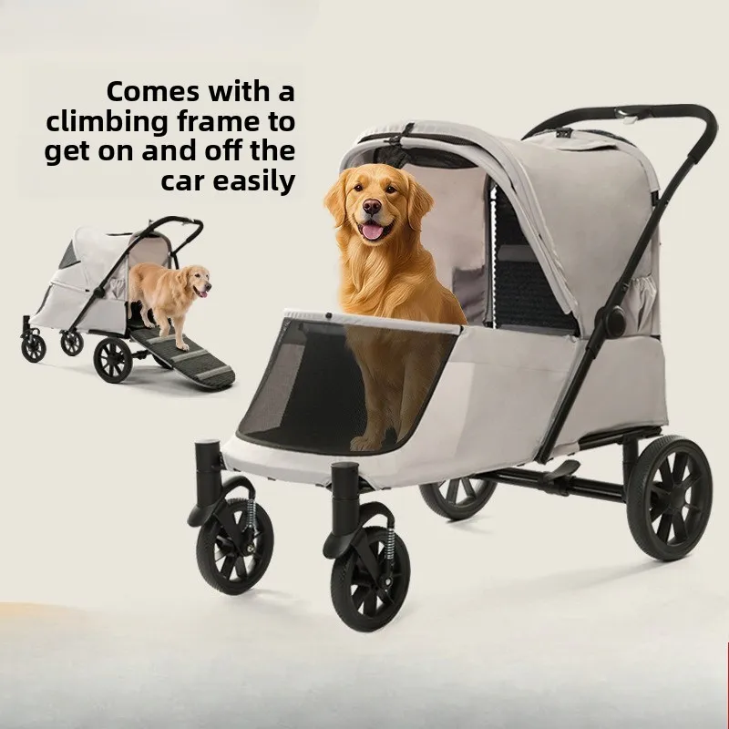 

Foldable Pet Stroller with Slope for Large Dogs Senior Dog Carrier Outdoor Walking Cart