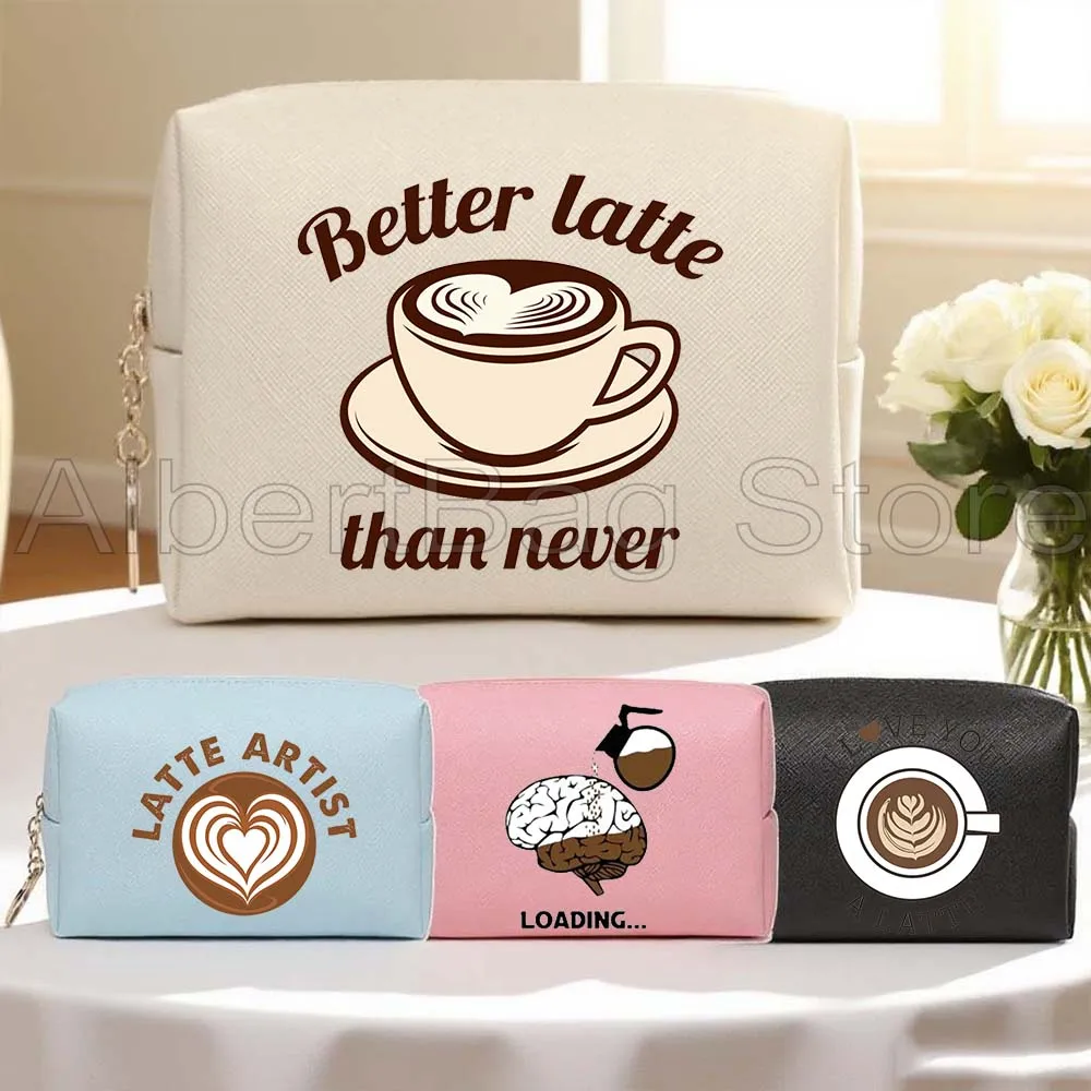 

Funny Latte Artist Coffee Lover Gifts Fashion PU Leather Travel Cosmetic Bag Women Makeup Case Waterproof Organizer Storage Bag
