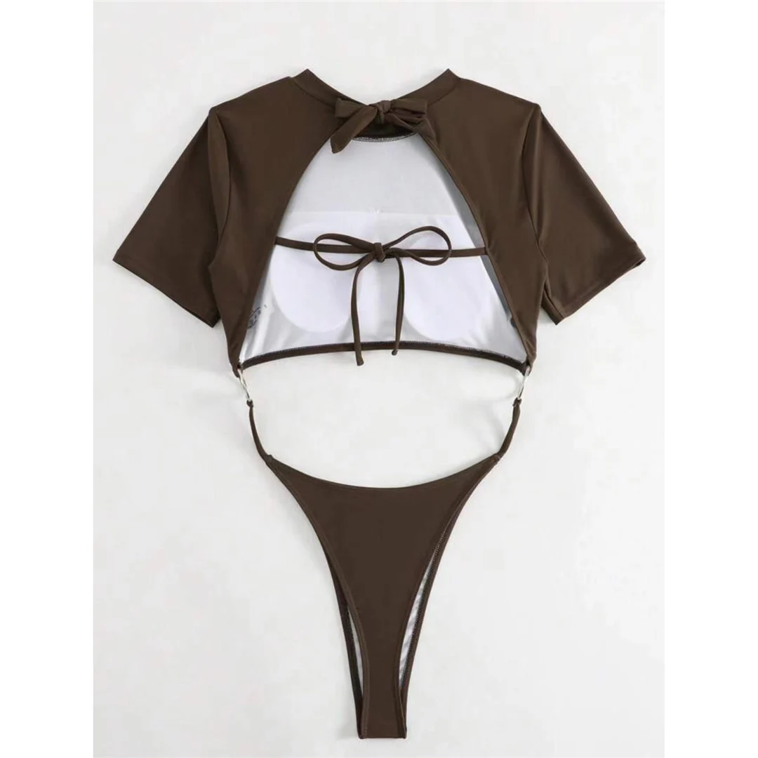 Sexy 9 Farben Mini Micro Thong Cut Damen Badeanzug Einteiliger Badeanzug Kurzarm Badebekleidung Badeanzug V5058 – Detail 10