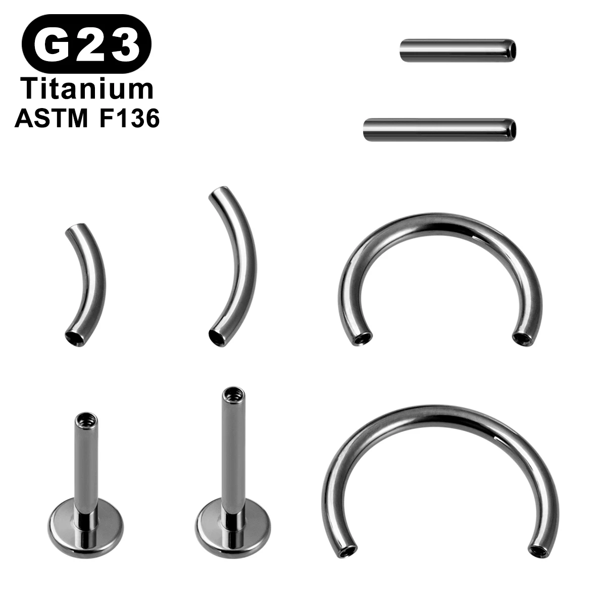 8pcs/Lot ASTM F136 Implantable Grade Titanium 16G Internal Thread Lip Septum Eyebrow Barbell Shaft Piercing Jewelry Accessories