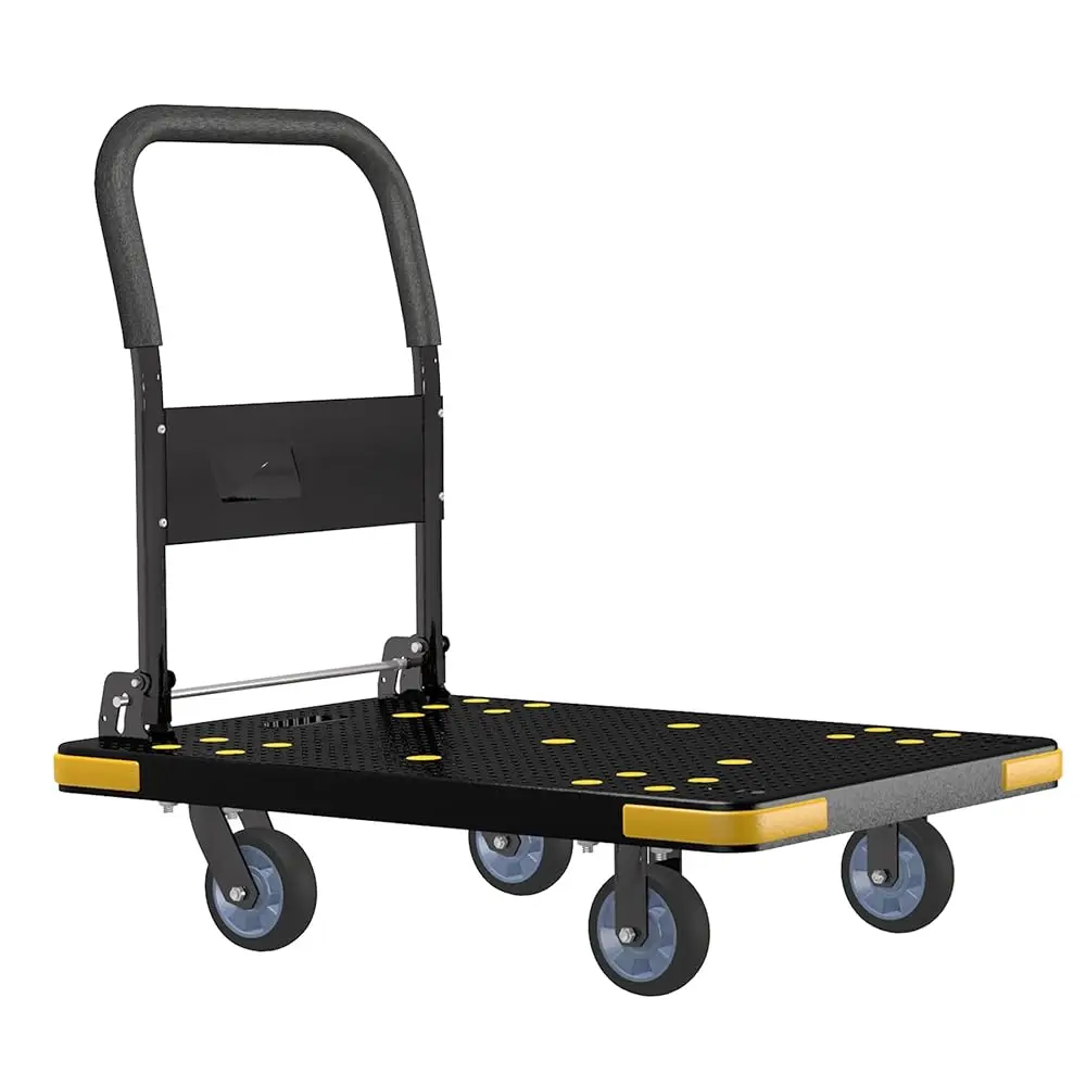 

Medium-Duty Foldable Platform Cart With 4 Wheels & 1323Lb Acity - 2 Swivel & 2 Fixed Wheels, Compact Push Cart Dolly Bla
