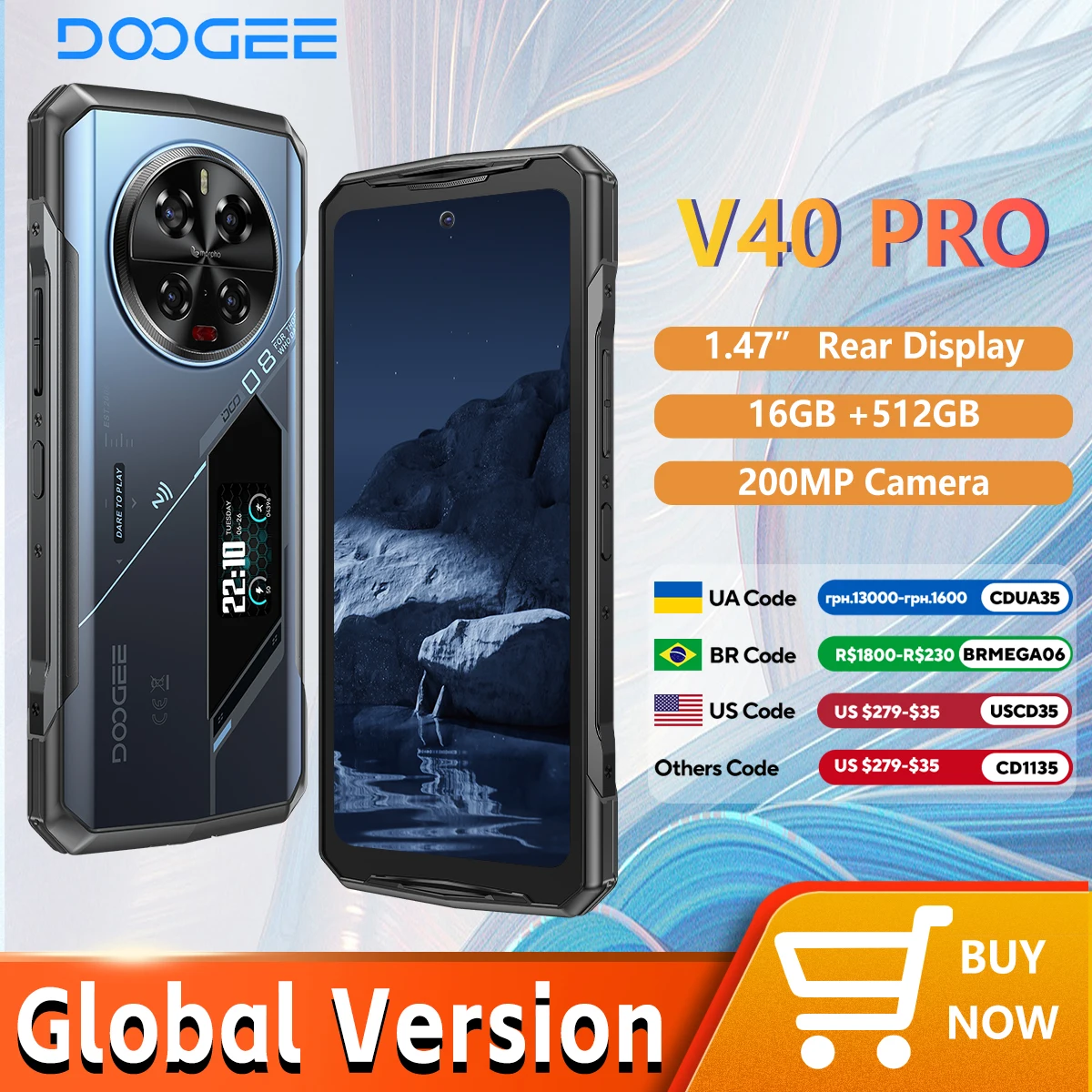 DOOGEE V40 Pro 5G Rugged Phone 6.78" 16GB+512GB Gaming Phones Dimensity 7300 200MP AI Camera 8680mAh Android 14