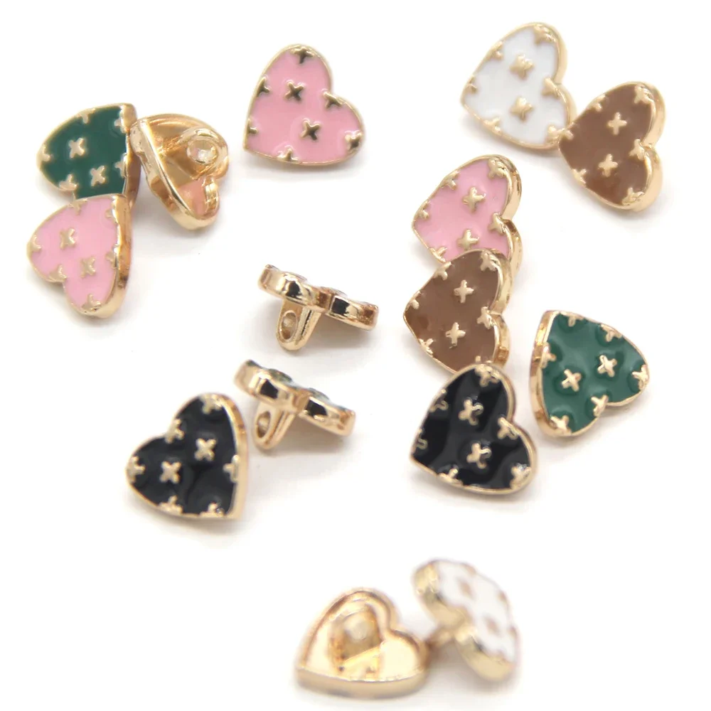 HENGC 11mm Cute Heart Shape Gold Metal Buttons For Clothes Small Blouse Sleeve Dress Cuff Shirt Decorations Sewing Accessories