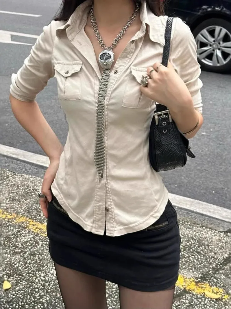 Top informal largo adelgazante para mujer, ropa de trabajo con línea de cintura destacada, tela fina, Material PU no deformable