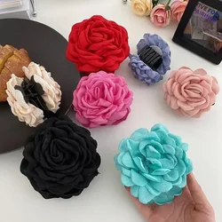 Fabric Rose Flower Hair Claw Clip Women Girls Korean Fashion Barrettes Plastic Hair Grab Clamp Headwear Hair Styling Accessories