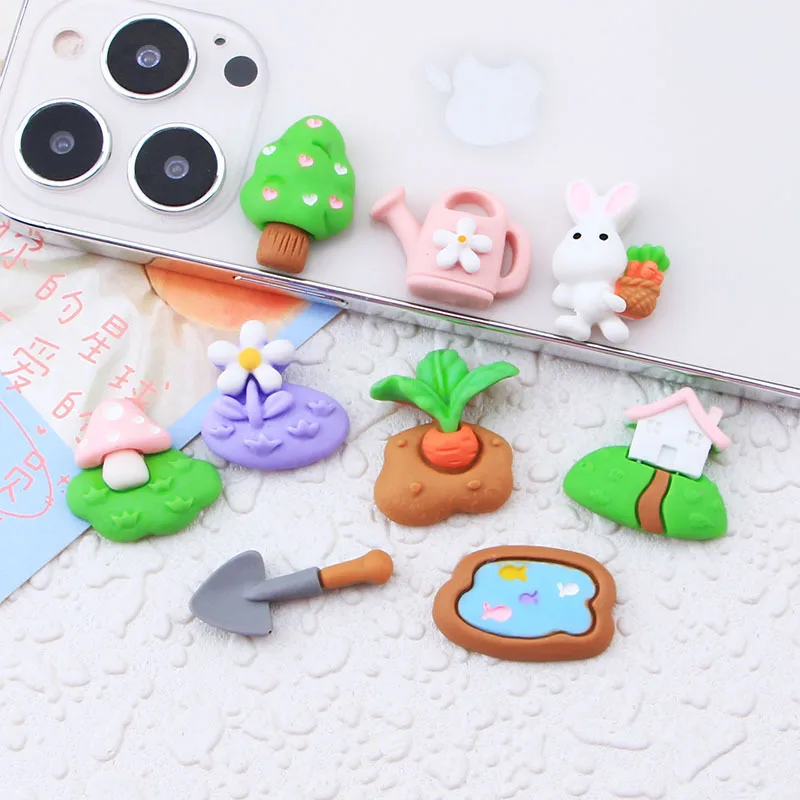 100PCS Kawaii Resin Countryside Rabbit Series FlatbacK  For Hair Bow DIY Scrapbooking Dollhouse  Decor Accessory