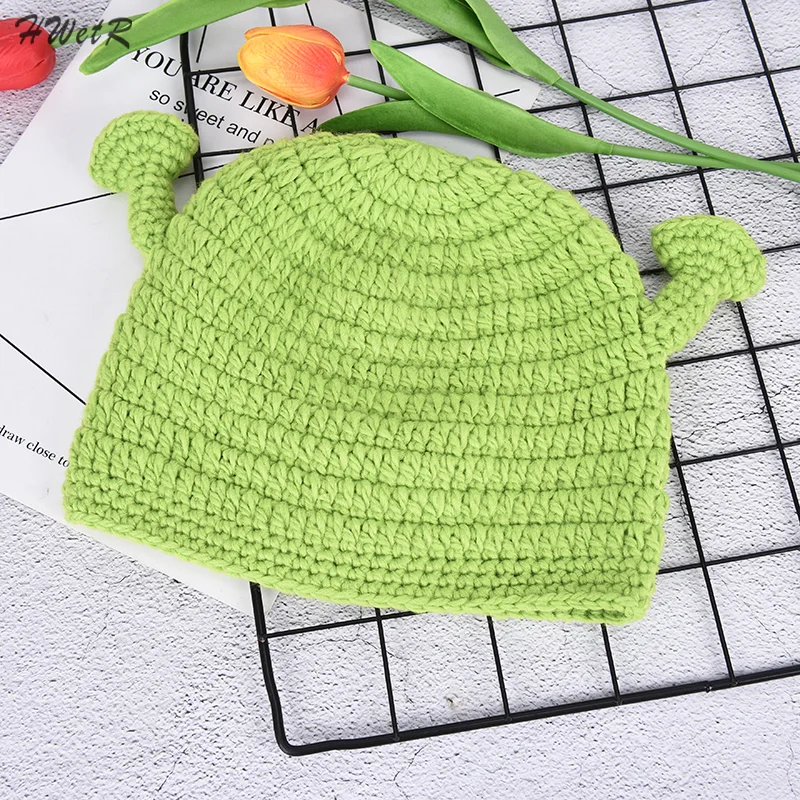 1pcs Fashion Unisex Balaclava Monster Shrek Wool Winter Knitted Hats Green Party Funny Cap