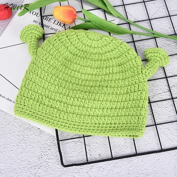 1pcs Fashion Unisex Balaclava Monster Shrek Wool Winter Knitted Hats Green Party Funny Cap