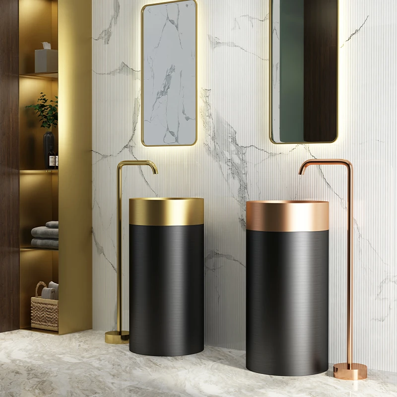 Cylindrical two-color color matching stainless steel column basin creates a floor-type washbasin.