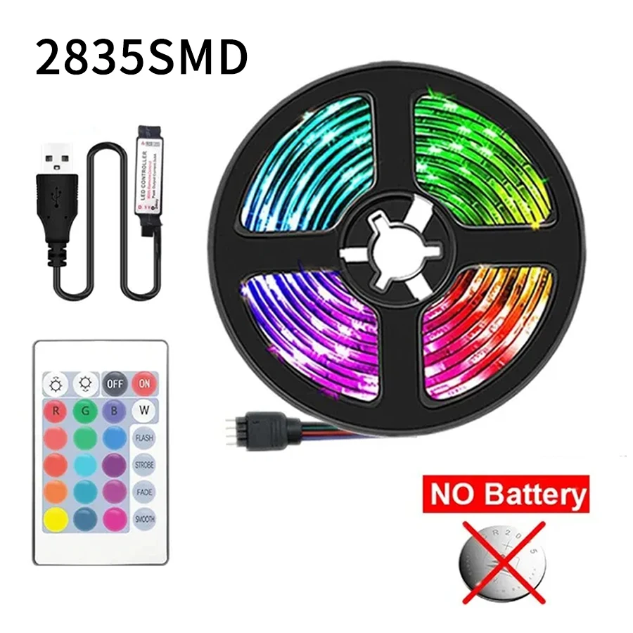 2M DC 5V USB LED Strip Lights 2835SMD RGB Tape Ribbon TV Background Lighting Home Room Decor IR Remote Control PC Backlight