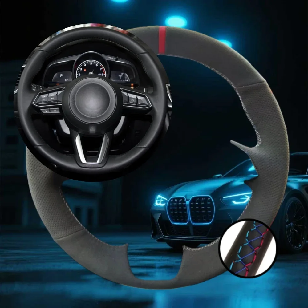 

Нескользящий замшевый кожаный чехол на руль автомобиля по индивидуальному заказу для Mazda 3 2017 2018 Mazda 6 CX-5 2017-2020, сшитая вручную накидка на руль