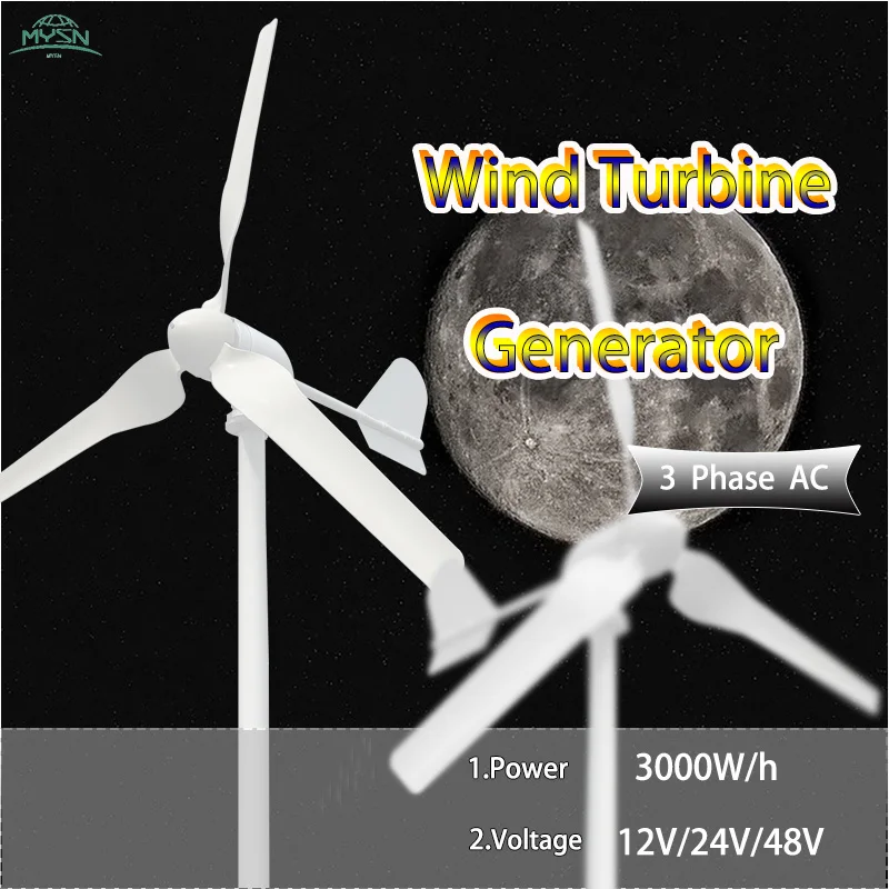 

3kw 12V 24V 48V Low Start Speed Free Alternative Energy Camping Windmill Horizontal Wind Turbine Home Appliance Generator