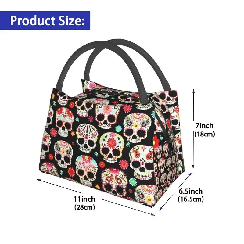 Sugar Skulls Calavera Lunch Boxes Women Day Of The Dead Cooler Thermal Food Insulated Lunch Bag Travel Work Pinic Container