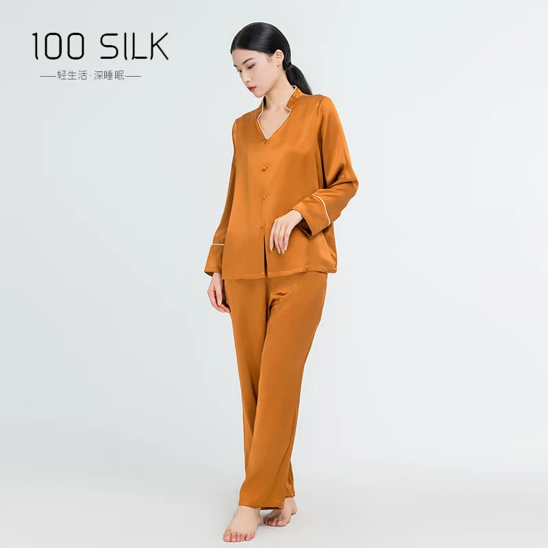 Birdtree, 19MM 100%Real Silk Pajamas Sets, Women Long Sleeve Solid, Elegant 2024 Summer Autumn New Sleepwear Pyjamas S479122QC