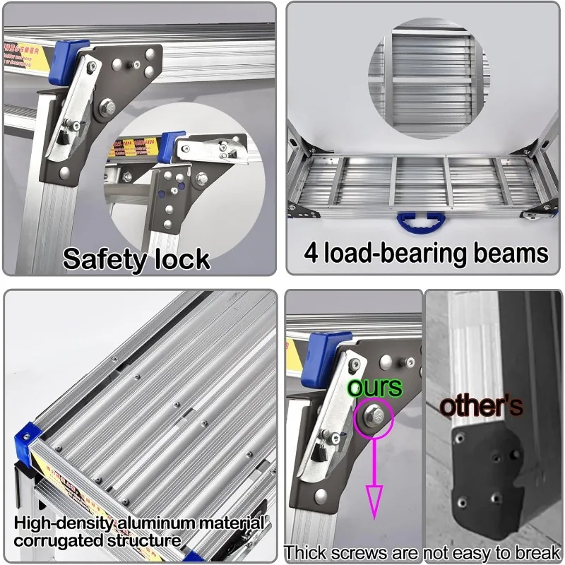 Marchepied pliable en aluminium à 2 marches, plateforme de travail, toutes les jambes réglables, recommandé de 27.5 po à 37 po, vitesse nominale de 330 lb, 40 po x 12 po