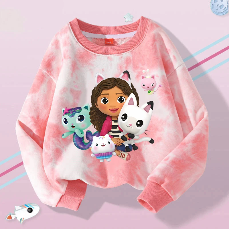 New Gabby Dollhouses Girls Sweatshirt Kawaii Cartoon Printed Sweatshirts Children Long Sleeves Tops 2024 Baby Autumn Clothes