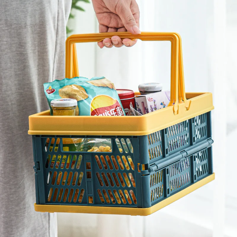 

Storage Basket Kitchen Storage Organizers Collapsible Plastic Storage Crate with Folding Handles Container Organizer Basket