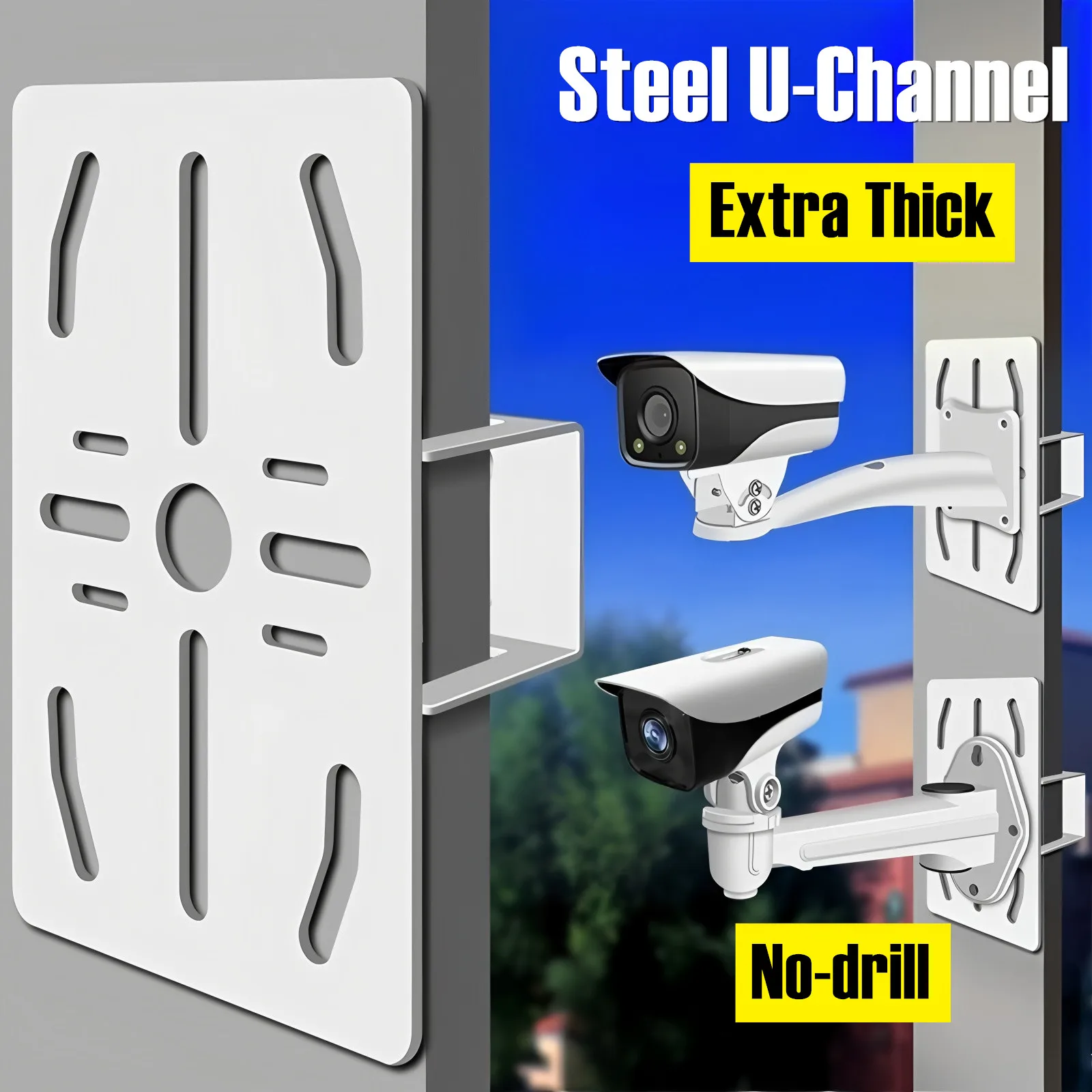 

U-Channels CCTV Camera Mount Bracket, Extra Thick Steel Multi-slotted Mounting Plate for Bullet, Dome, and PTZ Security Cameras