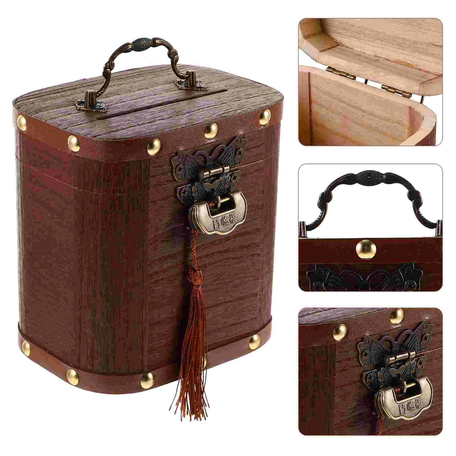 

Treasure Chest Wooden Piggy Bank Accessories Vintage Money Case Kids Gift Saving Jar with Lock Retro Trinket Child