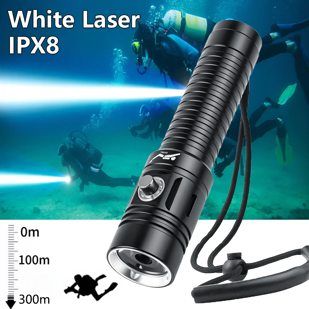 

Профессиональный фонарик для дайвинга, мощный белый лазерный перезаряжаемый светодиодный фонарик, тактический фонарь 18650, аккумулятор, подводный фонарь