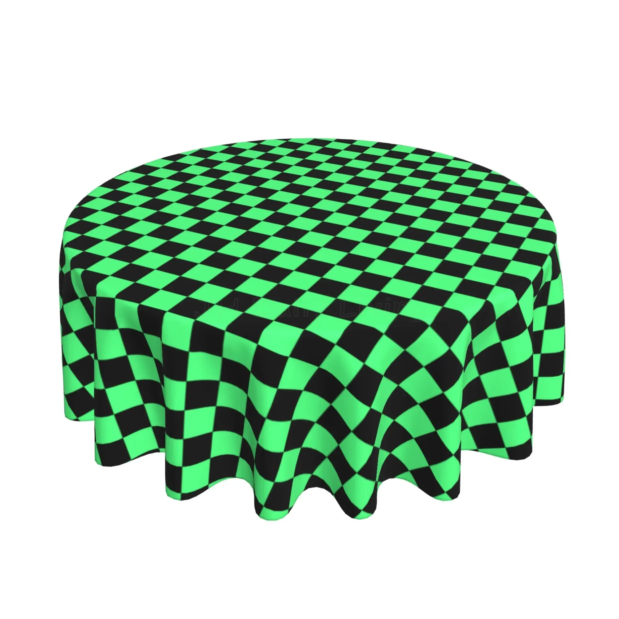 Black and Green Checkerboard Pattern Table Clothe for Dining Table Waterproof Round Tablecloth 60 Inch Party Wedding Decoration