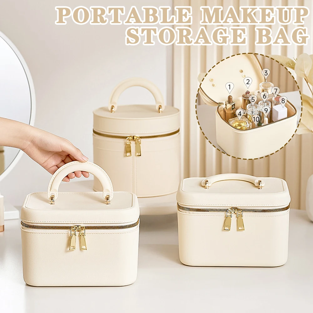 Portable Cosmetic Bag With Lid Large-Capacity Squared/Round Travel Wash Bag Waterproof Stiff Travel Bath Storage Box For Travel